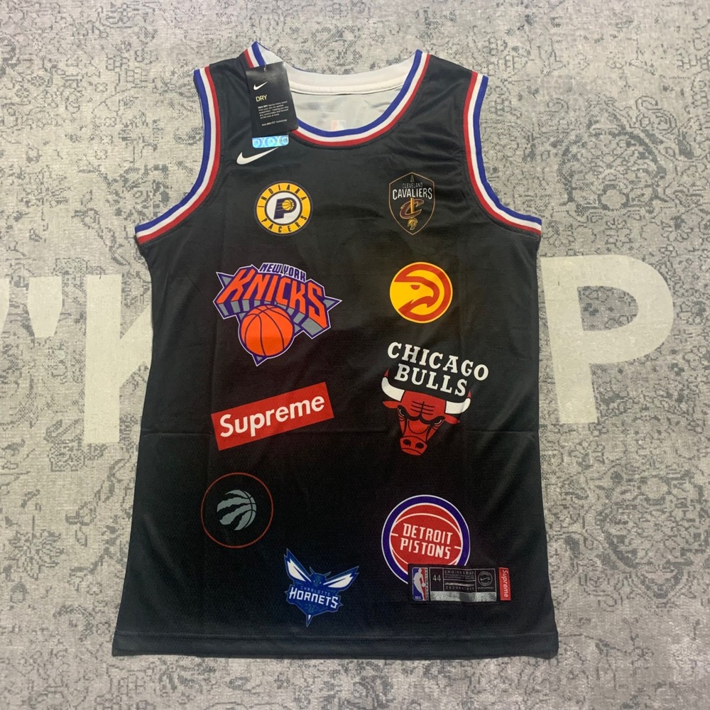 Supreme Nike NBA Teams Jersey Mens 44 Small Black New Multi Logo Authentic